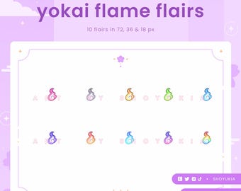 Yokai Flamme Twitch Badge Flair | Niedliche Add-On Icons für Tiered Stream Sub Badges