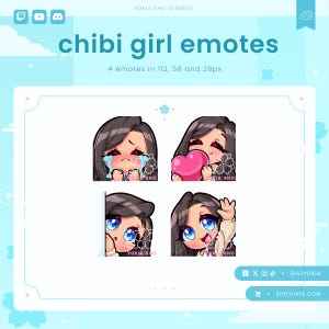 Chibi Girl Twitch Emote Pack (Set 1) | Cute Stream Emotes for YouTube, Discord & PNGTuber VTuber Assets