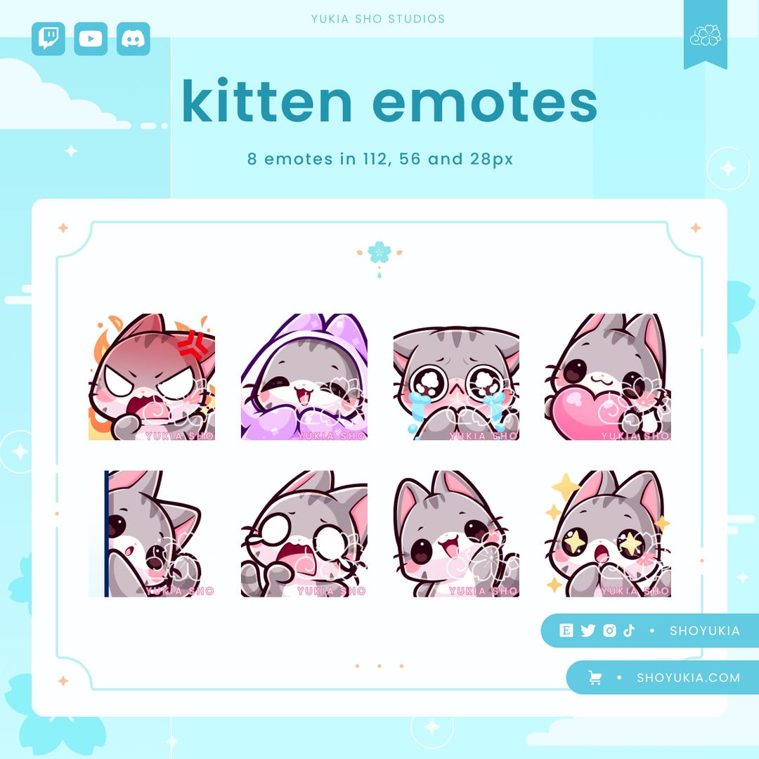 Kitten Twitch Emote Pack | Kawaii Cat Discord Emote - Etsy