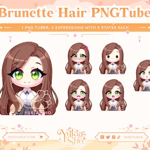 Brunette Hair Green Eyes Chibi PNGTuber Model for Twitch/YouTube | Vtuber Model | PNGTuber Twitch | Vtuber Assets | PNGTuber Premade