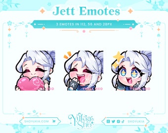 Jett Emote Set for Twitch/Discord/YouTube |  Custom Twitch Emotes | Cute Emotes | Discord Emotes | Discord Stickers | Stream Emotes