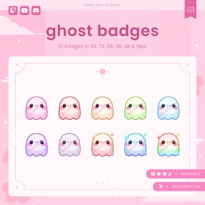 Halloween Kawaii Ghost Twitch Sub Badges  | Cute Stream Badges, Bit Badges, Channel Points Icon, Emotes for Streamers, Discord & YouTube