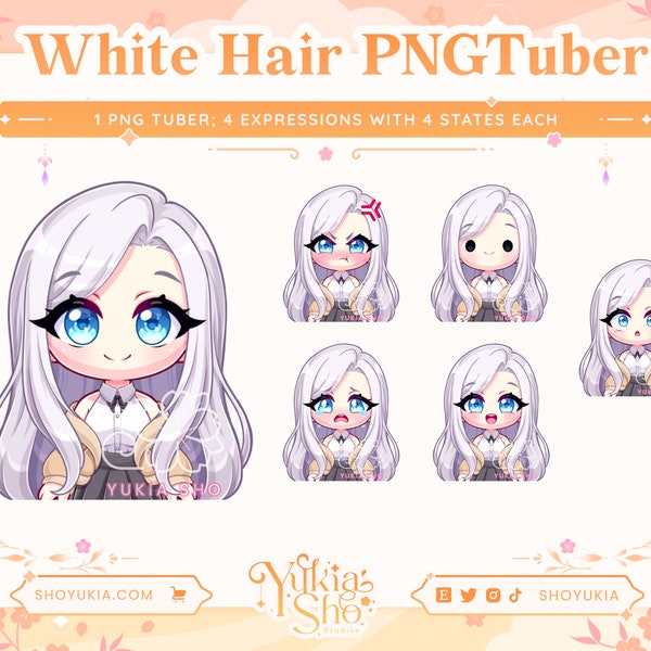 White Hair Blue Eyes Chibi PNGTuber Model for Twitch/YouTube | Vtuber Model | PNGTuber Twitch | Vtuber Assets | PNGTuber Premade