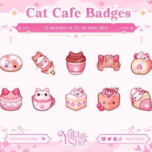 Cat Cafe (Pink) Sub Badges for Twitch/YouTube/Discord | Bit Badges | Twitch Sub Badges | Subscriber Badges | Discord Roles | Stream Badges