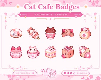 Cat Cafe (Pink) Sub Badges for Twitch/YouTube/Discord | Bit Badges | Twitch Sub Badges | Subscriber Badges | Discord Roles | Stream Badges