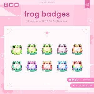 Kawaii Frog Twitch Sub Badges  | Cute Stream Badges, Bit Badges, Channel Points Icon, Emotes for Streamers, Discord & YouTube
