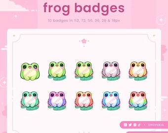 Insignias de suscripción de Twitch: Insignias de rana/bit kawaii, íconos de puntos de canal para Discord y YouTube