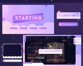 Animated Dreamy Skies Overlay Package (Purple) for Twitch/Youtube/Facebook | Overlay Stream Package | Webcam Overlays | Stream Overlay |