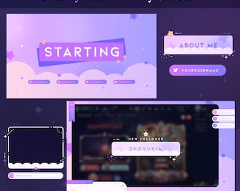 Dreamy Skies (Purple)  Stream Overlay Pack | Animated Twitch Overlay Bundle