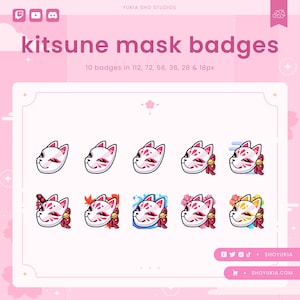 Kitsune Mask Twitch Sub Badges (Red)  | Cute Stream Badges, Bit Badges, Channel Points Icon, Emotes for Streamers, Discord & YouTube