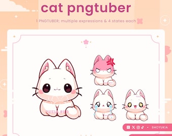 White Cat PNGtuber Model | Kawaii VTuber Avatar for Streaming