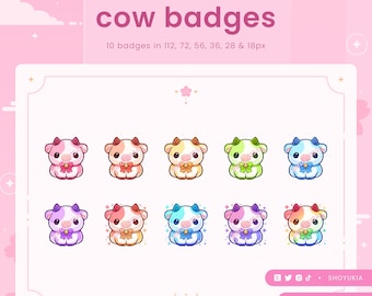 Kawaii Cow Twitch Sub Badges | Cute Stream Badges, Bit Badges, Channel Points Icon, Emotes for Streamers, Discord & YouTube