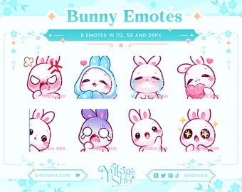 Bunny Emote Pack (White) for Twitch/Discord/YouTube |  Custom Twitch Emotes | Cute Bunny Emote | Rabbit | Discord Stickers | Stream Emotes