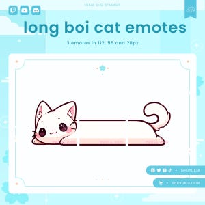 LongBoi Cat Twitch Emote (White) | Cute Animal Emotes for Streamers, YouTube, Discord, Tiktok