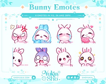 Bunny White Premade Emote Set for Twitch/Discord/YouTube |  Custom Twitch Emotes | Gaming | Streaming | Discord Stickers | Stream Emotes