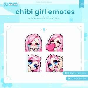 Chibi Girl Twitch Emote Pack (Set 1) | Cute Stream Emotes for YouTube, Discord & PNGTuber VTuber Assets