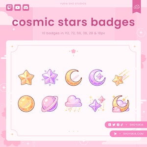 Cosmic Stars Twitch Sub Badges (Purple)  | Cute Stream Badges, Bit Badges, Channel Points Icon, Emotes for Streamers, Discord & YouTube