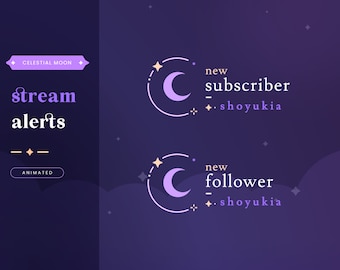 Animated Celestial Moon Stream Alerts (Purple) for Twitch/Youtube/Facebook | Overlay Stream Package | Webcam Overlays | Twitch Alerts |