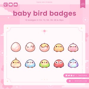 Kawaii Baby Bird Twitch Sub Badges  | Cute Stream Badges, Bit Badges, Channel Points Icon, Emotes for Streamers, Discord & YouTube