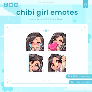 Chibi Girl Twitch Emote Pack (Set 1) | Cute Stream Emotes for YouTube, Discord & PNGTuber VTuber Assets