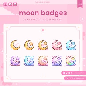 Moon Twitch Sub Badges | Cute Stream Badges, Bit Badges, Channel Points Icon, Emotes for Streamers, Discord & YouTube