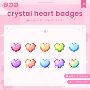 Crystal Heart Twitch Sub Badges | Cute Stream Badges, Bit Badges, Channel Points Icon, Emotes for Streamers, Discord & YouTube