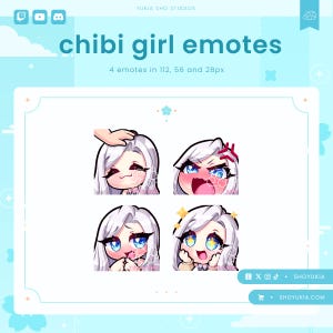 Chibi Girl Twitch Emote Pack (Set 2) | Cute Stream Emotes for YouTube, Discord & PNGTuber VTuber Assets