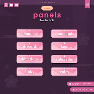Cloudy Pink Twitch Panels | 26 Pink Cute Minimal Aesthetic Stream Panels for Twitch Streamers