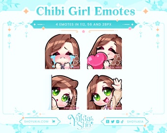 Brunette Hair Green Eyes Chibi Emote Set (Set 1) for Twitch/Discord |  Custom Twitch Emotes | Emote Pack | Discord Stickers | Stream Emotes