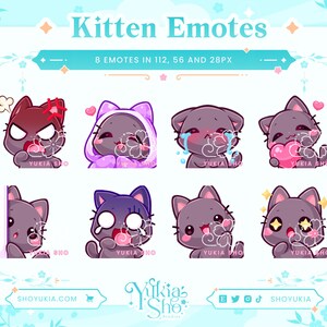 Kitten Emote Pack (Black) for Twitch/Discord/YouTube |  Custom Twitch Emotes | Twitch Cat Emote | Stream | Discord Stickers | Stream Emotes