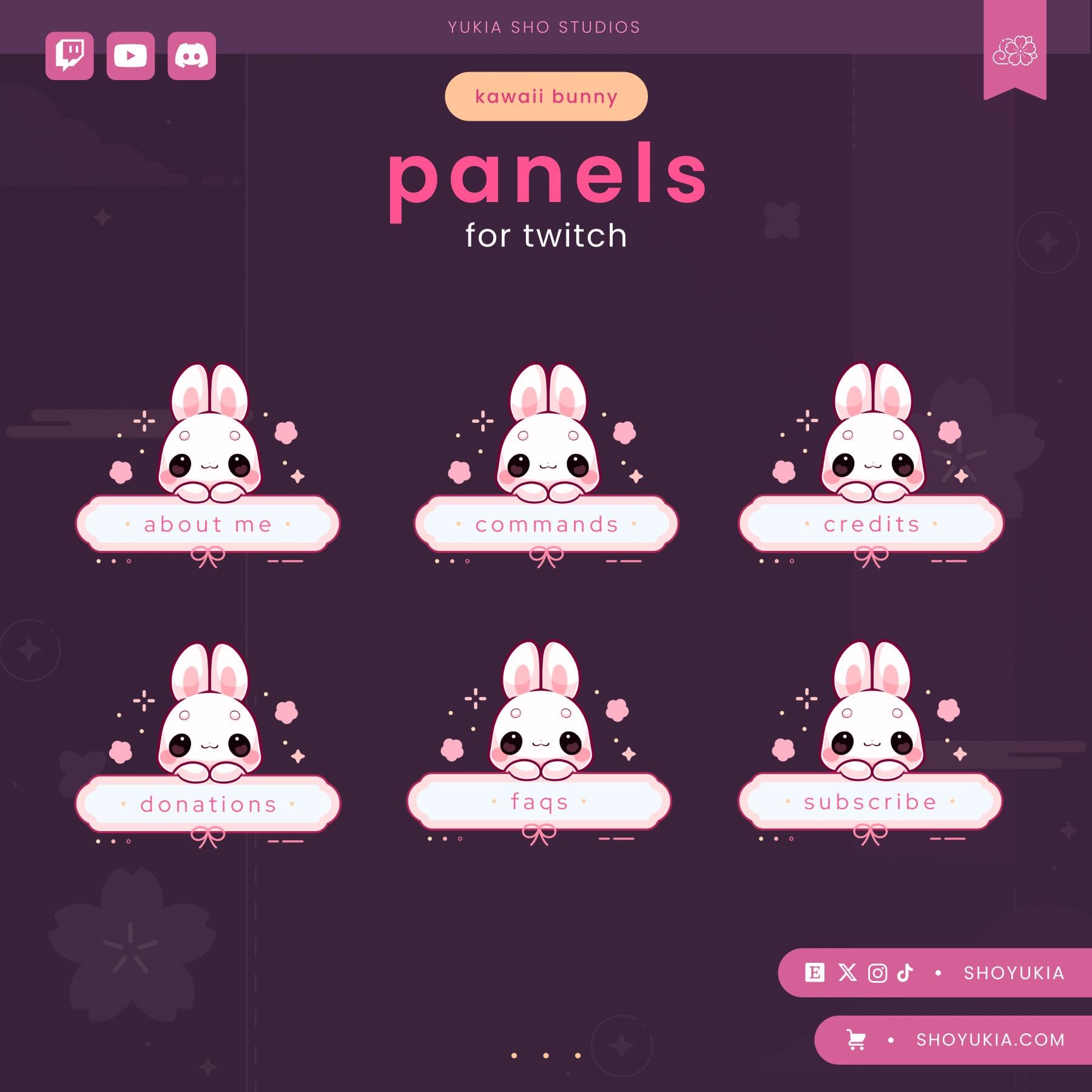 Kawaii Bunny Twitch Panels (Pink) | Pink Cute Minimal Aesthetic Stream Panels for Twitch Streamers