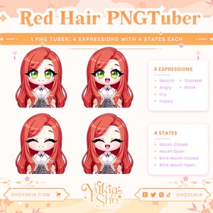 Red Hair Green Eyes Chibi PNGTuber Model for Twitch/YouTube Vtuber Model PNGTuber Twitch Vtuber Assets PNGTuber Premade image 2