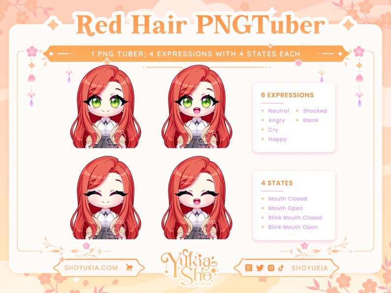 Red Hair Green Eyes Chibi PNGTuber Model for Twitch/YouTube Vtuber Model PNGTuber Twitch Vtuber Assets PNGTuber Premade image 2