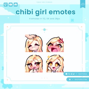 Chibi Girl Twitch Emote Pack (Set 2) | Cute Stream Emotes for YouTube, Discord & PNGTuber VTuber Assets