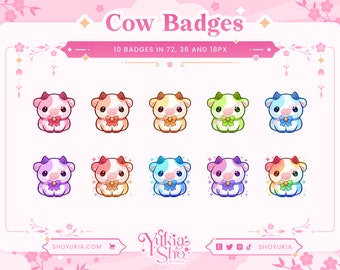 Kawaii Cow Sub Badges for Twitch/YouTube/Kick/Discord | Bit Badges | Twitch Sub Badges | Subscriber Badges | Discord Roles | Twitch Graphics