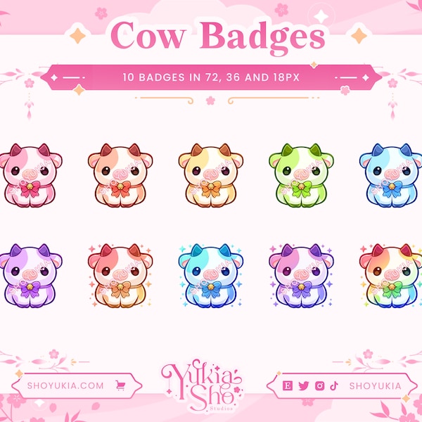 Badges Kawaii Cow Sub pour Twitch/YouTube/Kick/Discord | Insignes de bits | Badges d'abonnement Twitch | Insignes d'abonné | Rôles Discord | Graphiques de contraction