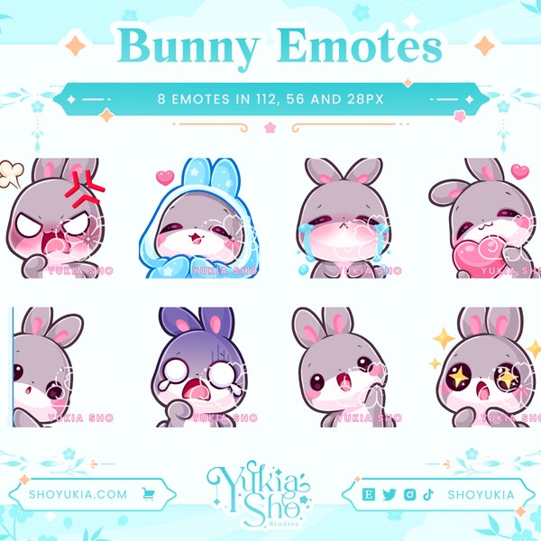 Hase Emote Pack (Grau) für Twitch/Discord/YouTube | Individuelle Twitch Emotes | Niedliches Häschen Emote | Emote Pack | Discord Sticker | Stream Emote