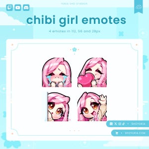 Chibi Girl Twitch Emote Pack (Set 1) | Cute Stream Emotes for YouTube, Discord & PNGTuber VTuber Assets