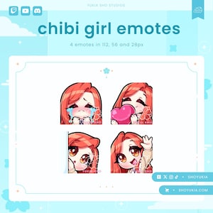 Chibi Girl Twitch Emote Pack (Set 1) | Cute Stream Emotes for YouTube, Discord & PNGTuber VTuber Assets