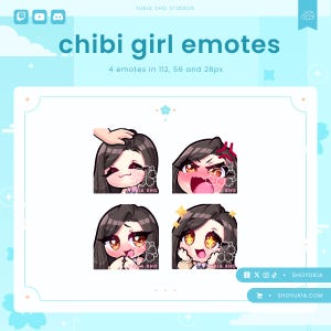 Chibi Girl Twitch Emote Pack (Set 2) | Cute Stream Emotes for YouTube, Discord & PNGTuber VTuber Assets