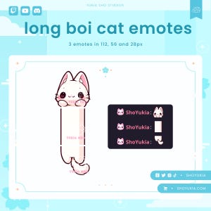 LongBoi Cat Twitch Emote (White) | Cute Animal Emotes for Streamers, YouTube, Discord, Tiktok