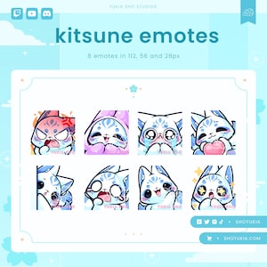 Kitsune Twitch Emote Pack (Blue)  | Cute Animal Emotes for Streamers, YouTube, Discord, Tiktok