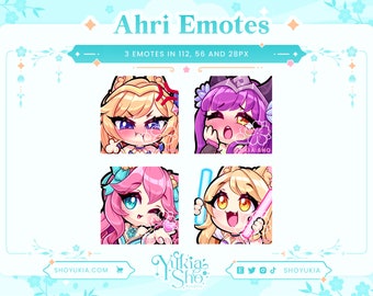 Ahri Emote Set for Twitch/Discord/Youtube |  Custom Twitch Emotes | Discord Emotes  | Discord Stickers | Stream Emotes | Emote Pack