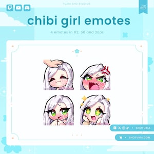 Chibi Girl Twitch Emote Pack (Set 2) | Cute Stream Emotes for YouTube, Discord & PNGTuber VTuber Assets