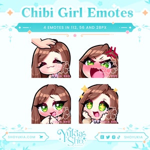 Brunette Hair Green Eyes Chibi Emote Set (Set 2) for Twitch/Discord |  Custom Twitch Emotes | Emote Pack | Discord Stickers | Stream Emotes