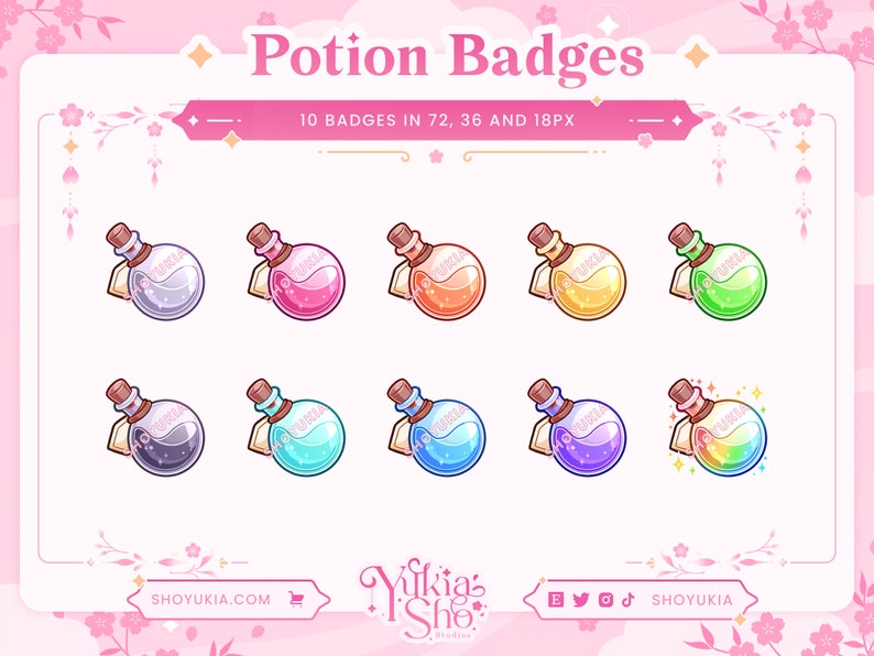 Potions Sub Badges für Twitch/YouTube/Kick/Discord Gebissabzeichen Twitch Sub Buttons Abonnenten Buttons Discord Rollen Bach Badges Bild 1