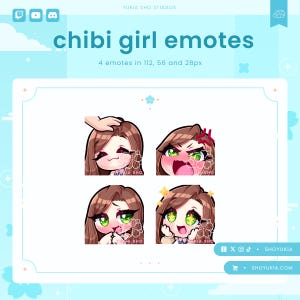 Chibi Girl Twitch Emote Pack (Set 2) | Cute Stream Emotes for YouTube, Discord & PNGTuber VTuber Assets |