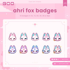 Ahri Spirit Blossom Fox Twitch Sub Badges | Cute Stream Badges, Bit Badges, Channel Points Icon, Emotes for Streamers, Discord & YouTube