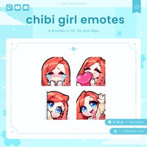 Chibi Girl Twitch Emote Pack (Set 1) | Cute Stream Emotes for YouTube, Discord & PNGTuber VTuber Assets