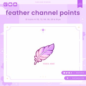 Icono de puntos de canal de Twitch de pluma (morado) / Emotes lindos, insignias de suscripción para streamers, roles de YouTube y Discord